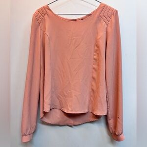 ASTR Shoulder Quilted Long Sleeve Button Back Blouse Orange